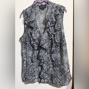 Jones New York 1X blouse blue polka dotted